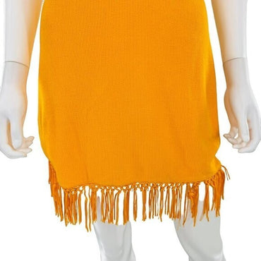 Saylor NEW Leyna Mango Gold Fringe Halter Bodycon Mini Dress Size M