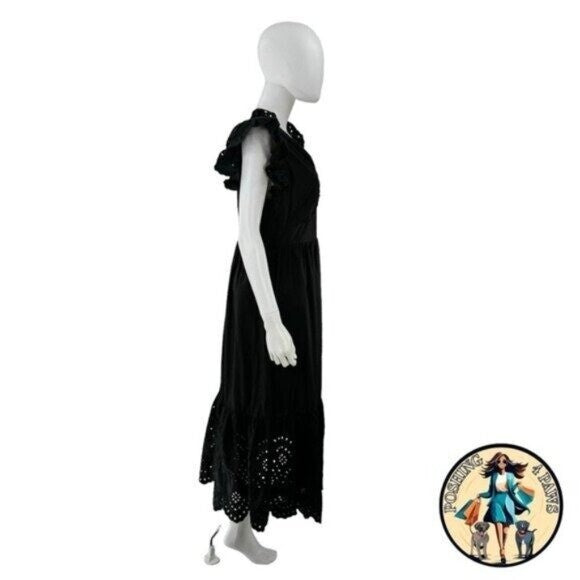 Hyacinth House NEW Black Eyelet Marshall V Neck Classic Midi Dress Size XS