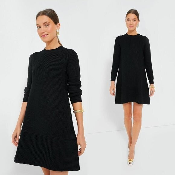 Pomander Place NEW Black Ainsley Long Sleeve Ribbed Knit Sweater Dress Size XS