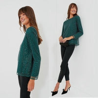 Tuckernuck NEW Hyacinth House Green Sequin Mesh Gemma Blouse Top Size XS