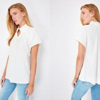Pomander Place | NEW White Rae Ruffle Collar Short Sleeve Blouse Size S