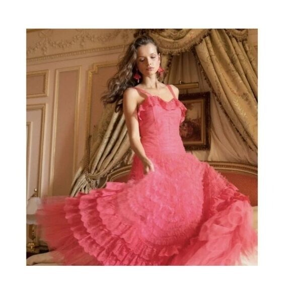 LoveShackFancy | NEW Sharelle Tiered Tulle Gown In Pink Passion Size 8/M