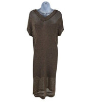 Tuckernuck Bronze Metallic Knit Mesh V Neck Short Sleeve Midi Dress Size L