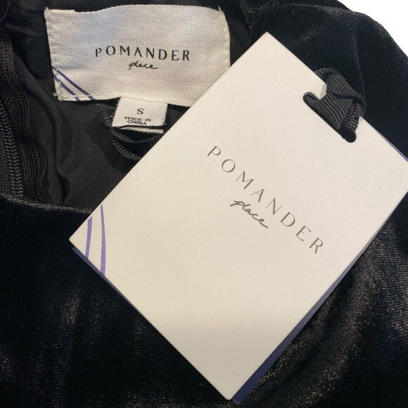 NEW Pomander Place Black Velvet Lillith Gold Embroidered Lace Maxi Dress Size S