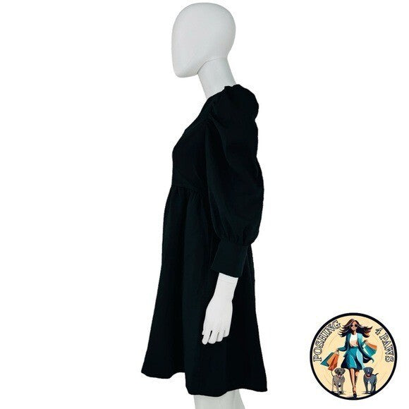 Pomander Place NEW Black Andie Puff Long Sleeve Square Neck Mini Dress Size XS