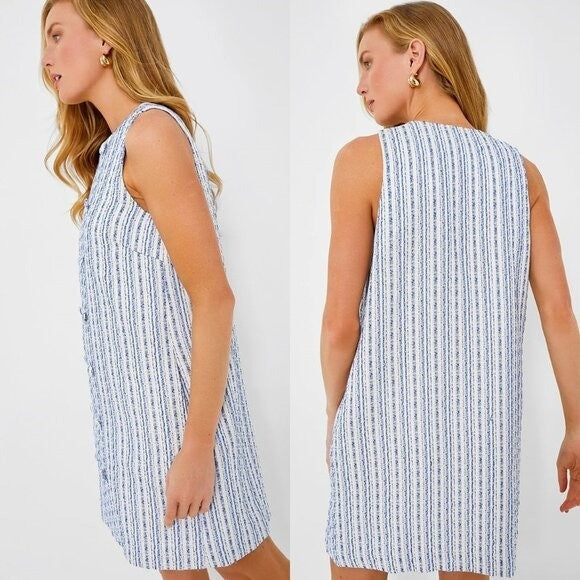 Tuckernuck NEW Ethereal Tweed Bianca Sleeveless Blue Stripe Mini Dress Size S