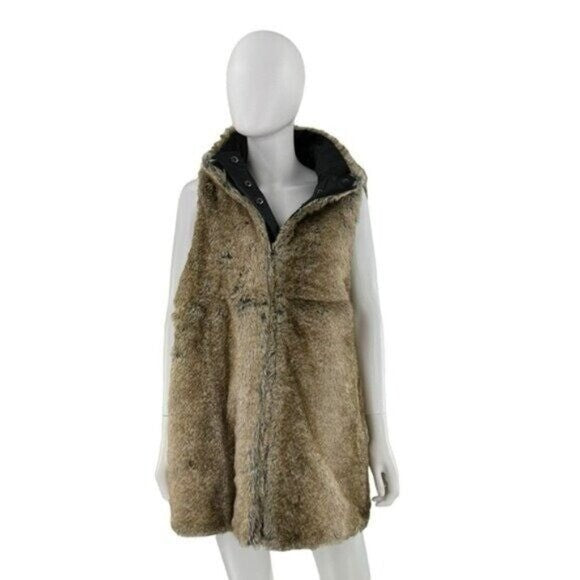Tuckernuck NEW Faux Fur Reversible Full Zip Baker Brown Tan Vest Size M