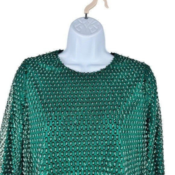Tuckernuck NEW Hyacinth House Green Sequin Mesh Gemma Blouse Top Size XS