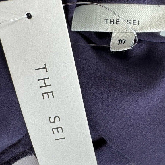 The Sei 100% Silk Long Sleeve Tie Satin Front Blouse in Fig Purple Size 10