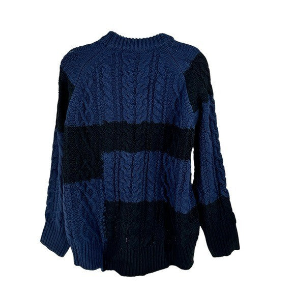 Tuckernuck NEW Navy Patchwork Cable Knit Relaxed Fit Pullover Sweater Size XS