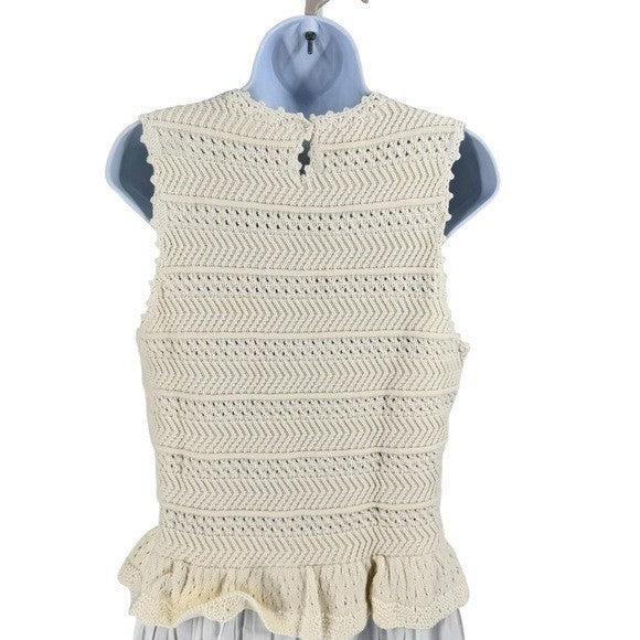 Banjanan NEW Heather Ivory Crochet Mixed Media Sleeveless Midi Dress Size M