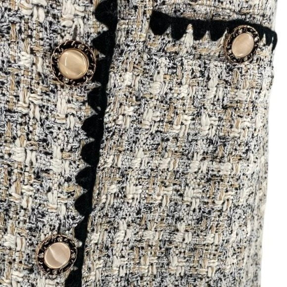 Pomander Place NEW White Tweed Retro Josephine Mini Dress in White Black Size S