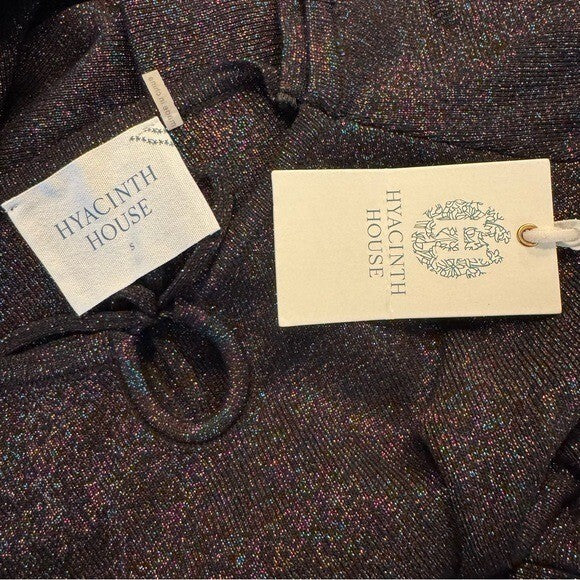 Hyacinth House NEW Black Metallic Long Sleeve Selena Knit Mini Dress Size S