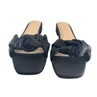 Tuckernuck NEW Black Raffia Britt Square Toe Knot Slip On Flat Sandal Size 7