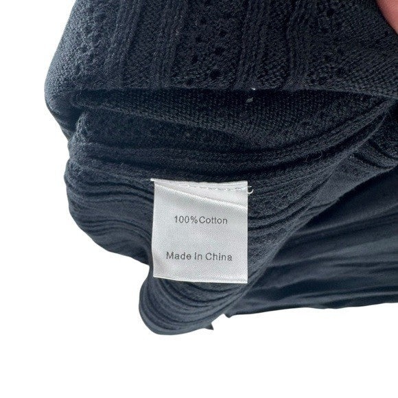 Tuckernuck NEW Black Pointelle Scoop Neck A Line Knit Ryder Maxi Dress Size M