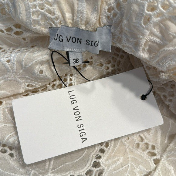 Lug Von Siga NEW Ivory Valery Eyelet Lace Square Neck Mini Dress Size 6