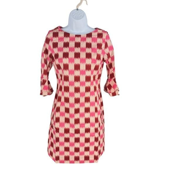 Autumn Adeigbo NEW Rose Lenore Pink Check Half Sleeve Cocktail Mini Dress Size 2