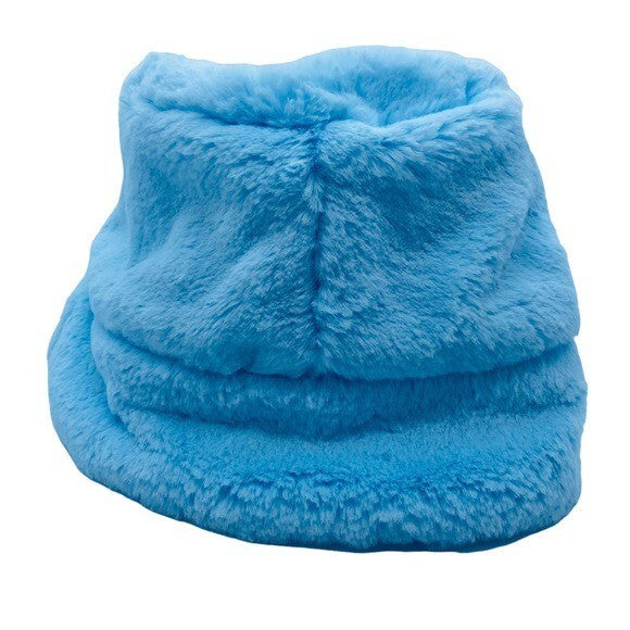 Gladys Tamez Millinery NEW Faux Fur Y2K Bucket Hat in Baby Blue One Size