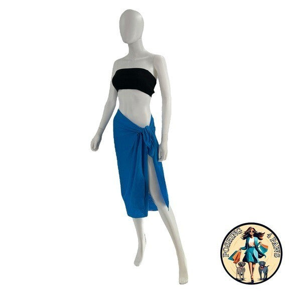 AEXAE Linen Wrap Beach Sarong Swim Cover Up Midi Skirt Pareo Ibiza Blue One Size