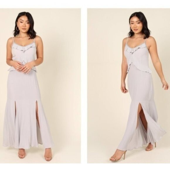 Lovestitch X Petal & Pup | NEW Tanya Beaded Maxi Dress in Grey Size L