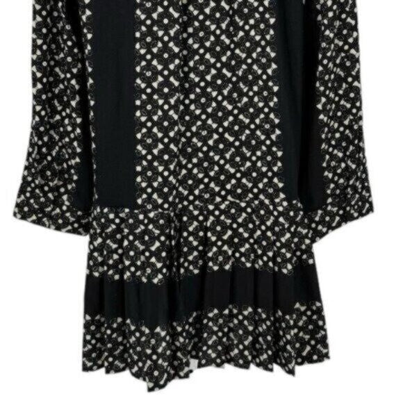 Tuckernuck NEW Black Geo Tate Tencel Long Sleeve Drop Waist Mini Dress Size XXS