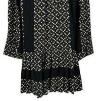 Tuckernuck NEW Black Geo Tate Tencel Long Sleeve Drop Waist Mini Dress Size XXS