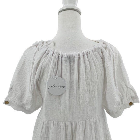 Petal & Pup NEW Hawkins Gauzy Off the Shoulder Mini Dress in White Size 2