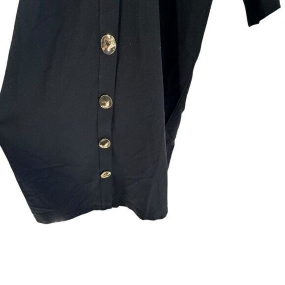 Tuckernuck NEW Black Petra Long Sleeve Gold Hammered Button Midi Dress Size L