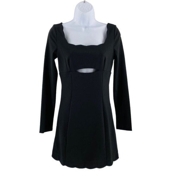 Petal & Pup x Storia NEW Eva Scalloped Black Long Sleeve Mini Dress Size M