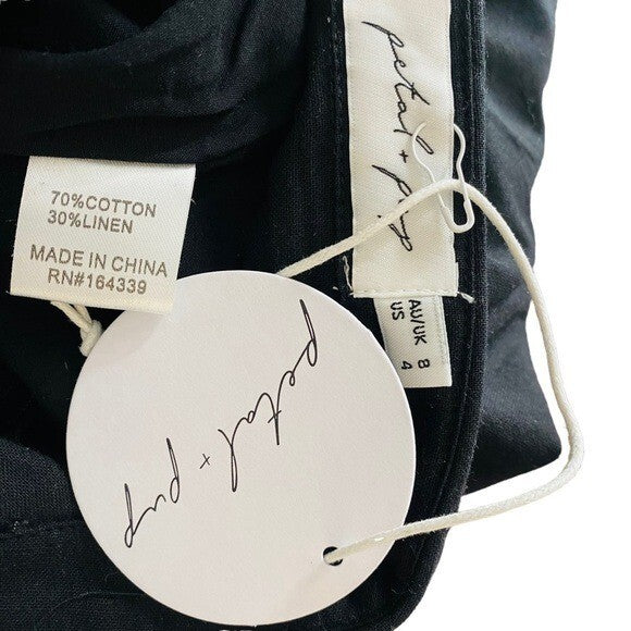 Petal & Pup NEW Monrow Black Preppy Long Sleeve Linen Midi Shirt Dress Size 4