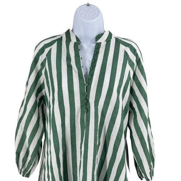 Tuckernuck Pomander Place NEW Green Stripe Linen Maryse Mini Caftan Dress Size M