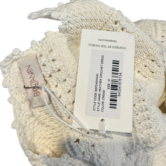 Banjanan NEW Heather Ivory Crochet Mixed Media Sleeveless Midi Dress Size M