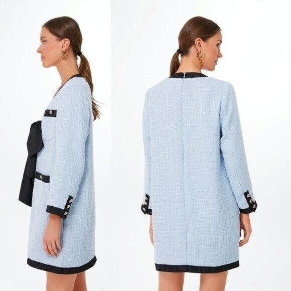 Pomander Place | NEW Coco Tweed Retro Bow Mini Dress in Light Blue Size XL