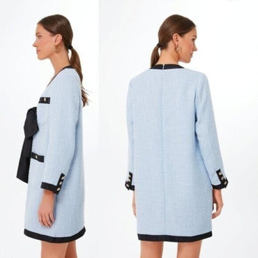 Pomander Place | NEW Coco Tweed Retro Bow Mini Dress in Light Blue Size XL