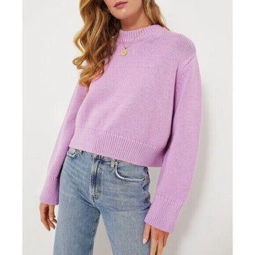 Tuckernuck NEW Lilac Purple Aiden Crewneck Cropped Cotton Knit Sweater Size M