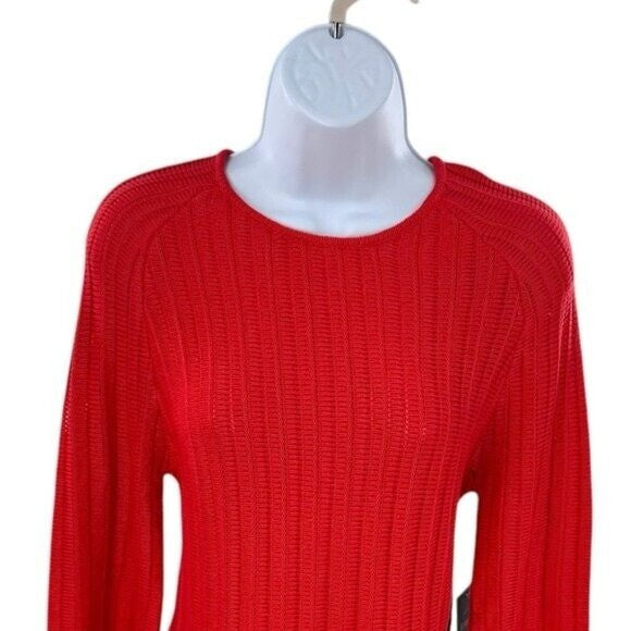 Pomander Place | NEW Red Adi Knit Round Neckline Bell Sleeve Mini Dress Size XS