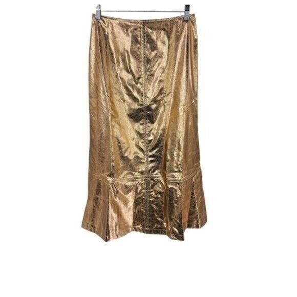 Tuckernuck x India Hicks NEW Gold Metallic London A Line Midi Skirt Size 0