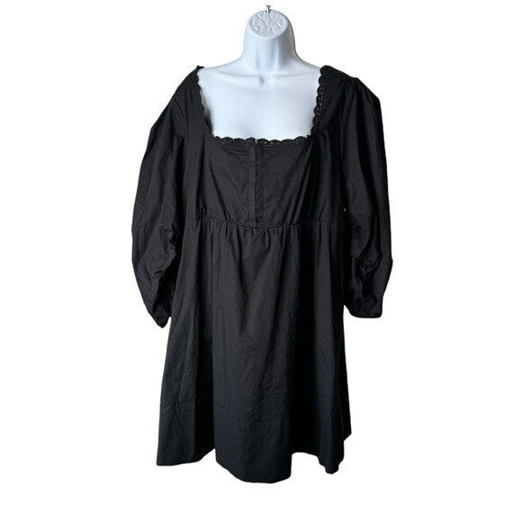 Pomander Place NEW Black Jenny Corset Puff Sleeve Cotton Mini Dress M