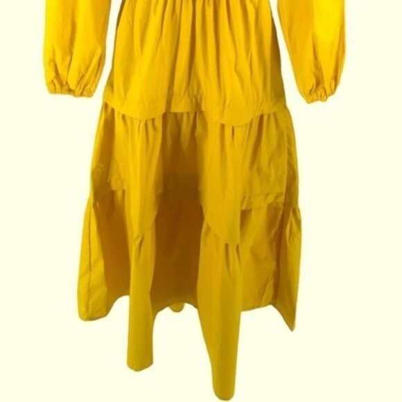 NEW Petal & Pup Mariga Long Sleeve Frill Shoulder Midi Dress in Marigold Size S