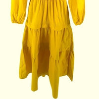 NEW Petal & Pup Mariga Long Sleeve Frill Shoulder Midi Dress in Marigold Size S