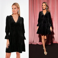 Pomander Place | NEW Black Velvet Kenzo Long Sleeve Mini Dress Size Medium