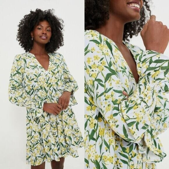 Pomander Place NEW Palmetto Garden Blue and Yellow V Neck Mini Dress Size XXL