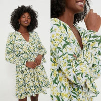 Pomander Place NEW Palmetto Garden Blue and Yellow V Neck Mini Dress Size XXL