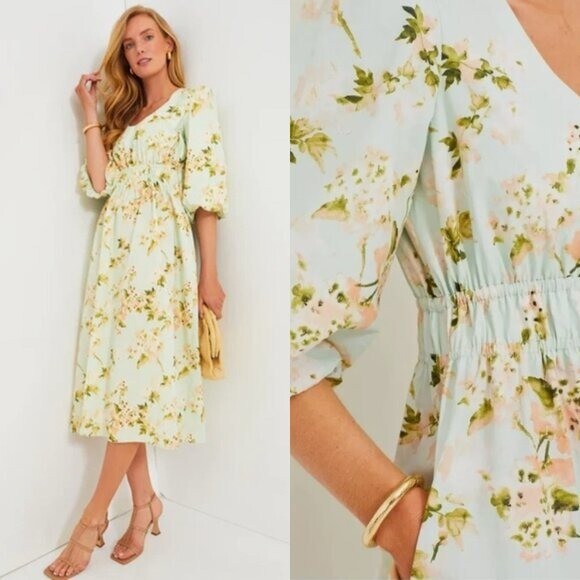 Tuckernuck NEW Aqua Watercolor Marlena Floral Sundress Midi Dress Size S
