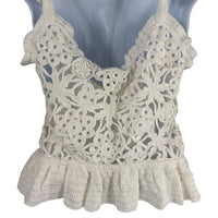 Farm Rio NEW White Flowers Crochet Handmade Peplum Scoop Neck Top Size XL