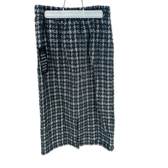 Tuckernuck NEW Black Plaid Onyx Cece Tweed Retro High Rise Midi Skirt Size L