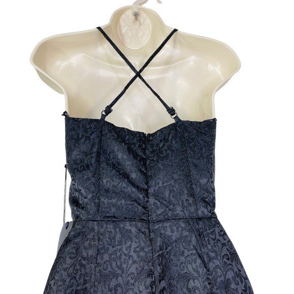 by the way. | NEW Mini Jacquard Satin Formal Slit Midi Dress in Black Size XS