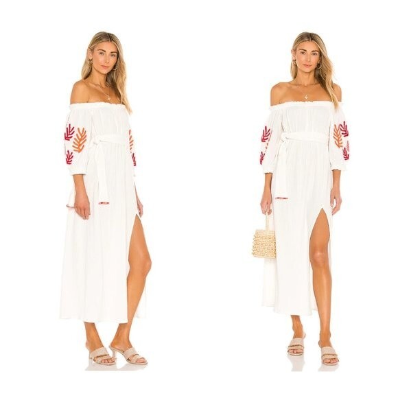 Sundress | Poly Dress in Tulum White & Mix Red Embroideries Size M/L