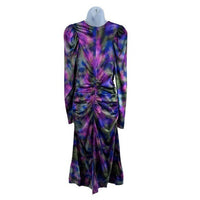 Ganni NEW Watercolor Simply Purple Silk Stretch Formal Satin Midi Dress Size L