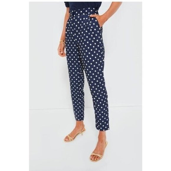 Tuckernuck | NEW Pixie Polka Dot Preppy Pleated Trouser in Navy & White Size XS